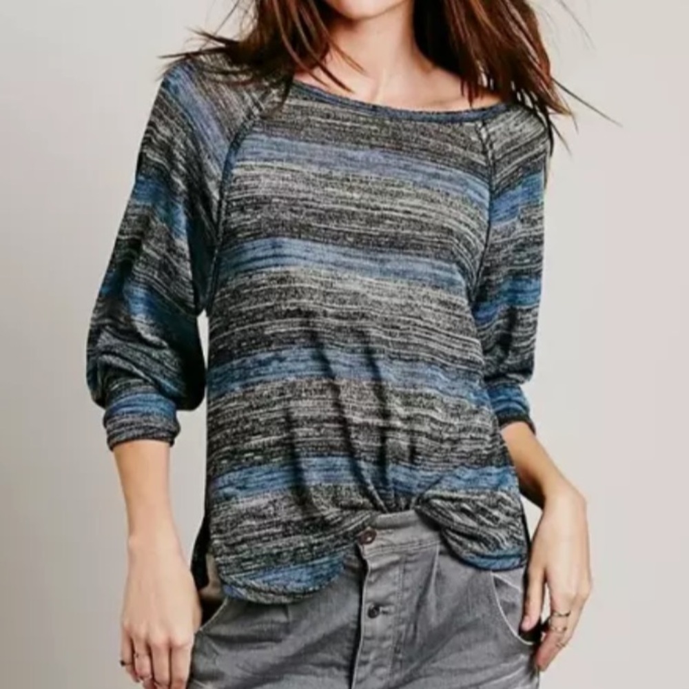 *5/$20 or 3/$15 Free People Carolina Hacci Striped Oversized Boatneck Pullover